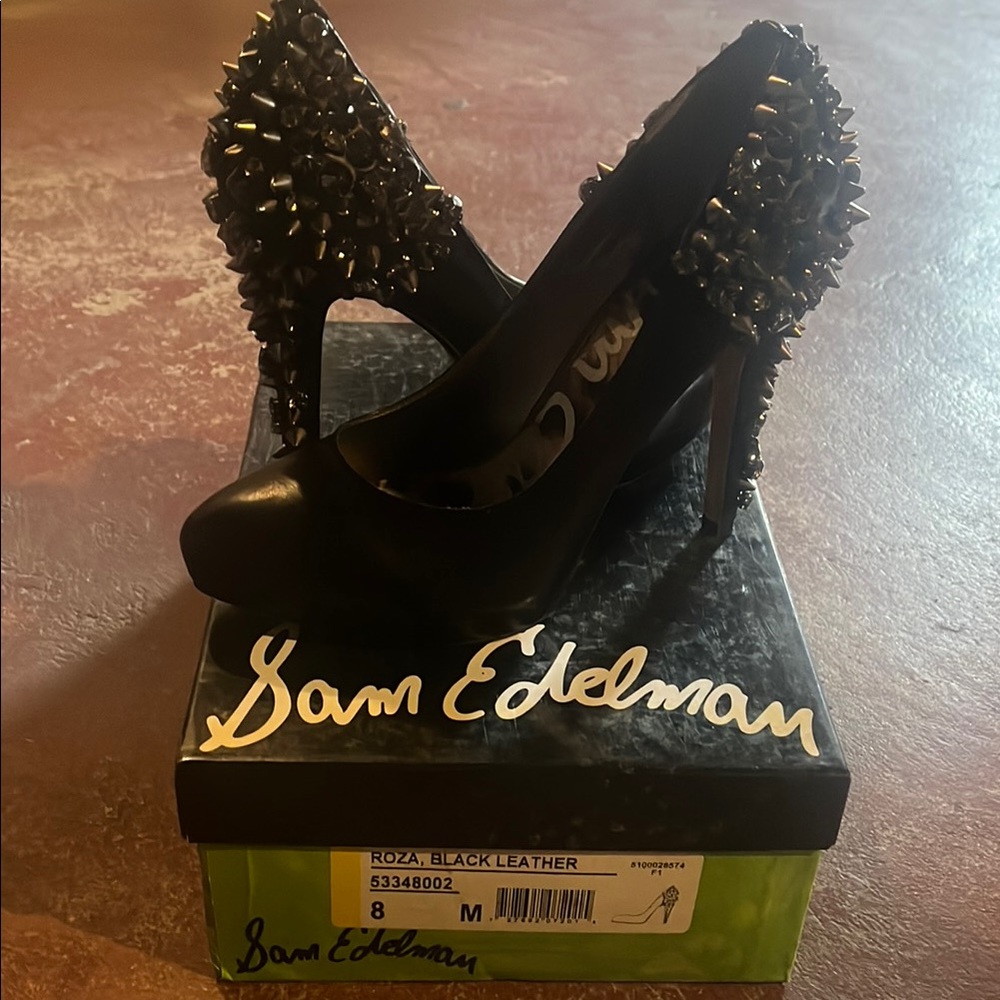 Sam Edelman Black Leather Roza Studded Heels